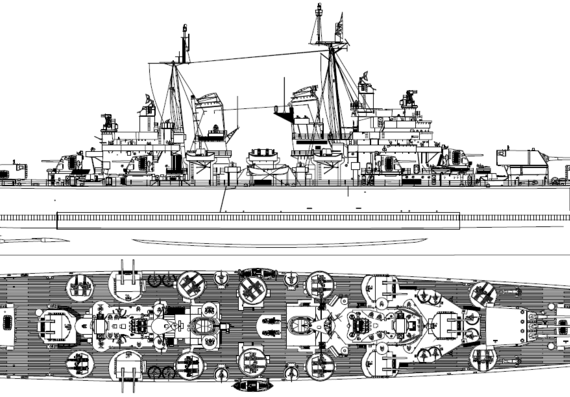 Cruiser USS CA-68 Baltimore 1945 [Heavy Cruiser] - drawings, dimensions, pictures